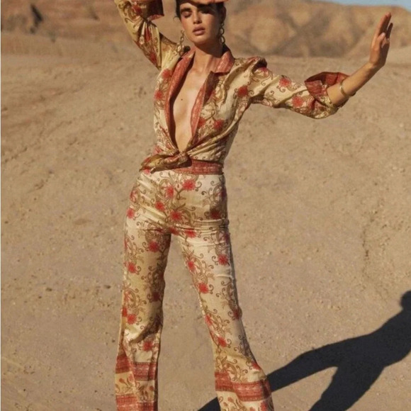 Savannah Morrow Ahimsa Pant in Orla NWT Silk Floral Print High Rise Flare Medium - Picture 6 of 11